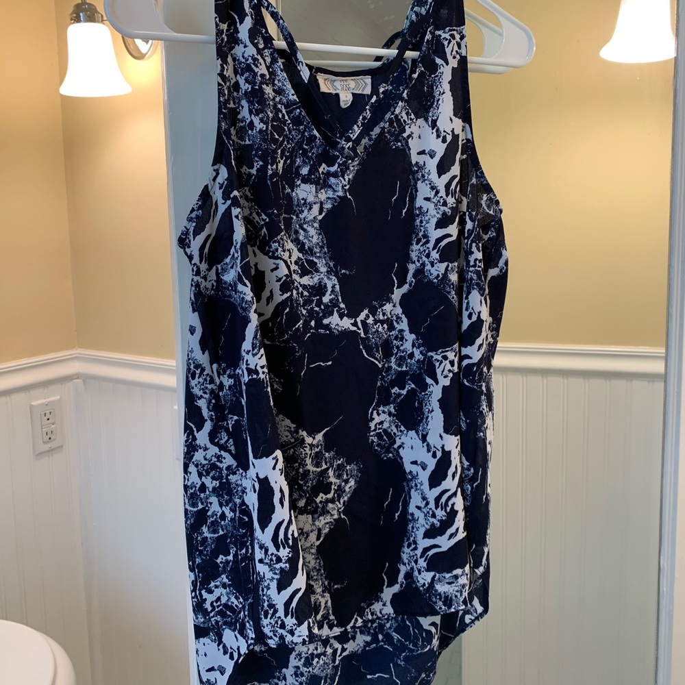 Navy Marble Sleeveless Blouse